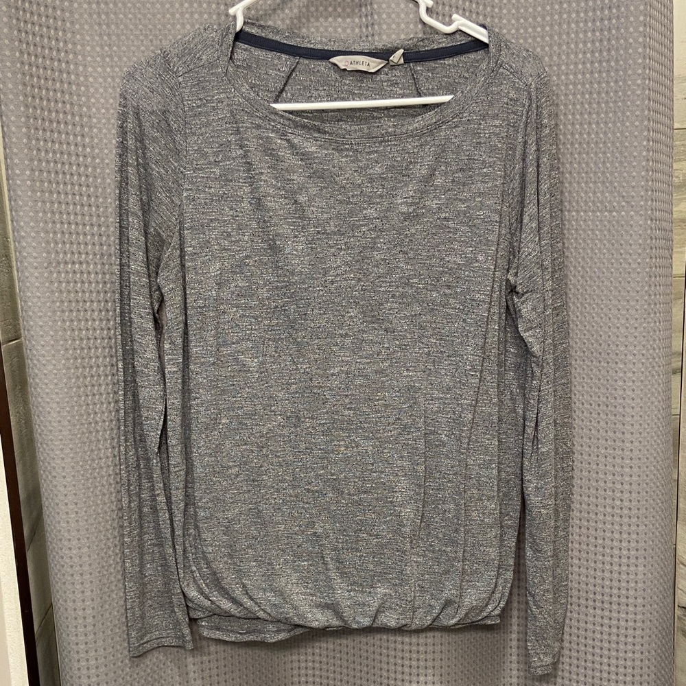 S Athleta Charcoal Heather Long Sleeve Top gathered front